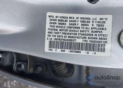 2012 Honda Civic Lx from USA, damaged, VIN 19XFB2F55CE095377